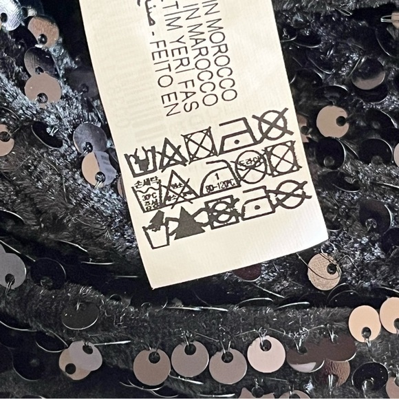 Zara Basic Black Mock Neck Open Back 3/4 Sleeve Sequin Mini Dress Size L - Picture 14 of 15